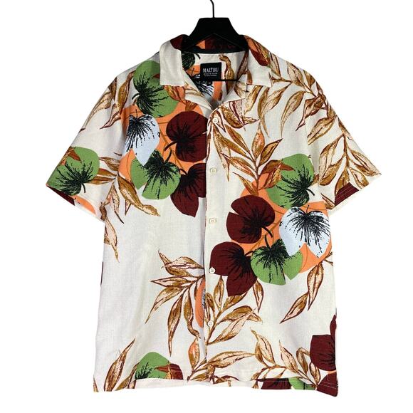 Malibu Beach Club Hawaiian Shirt M Tropical Floral Aloha Island Camp Style - Picture 1 of 11